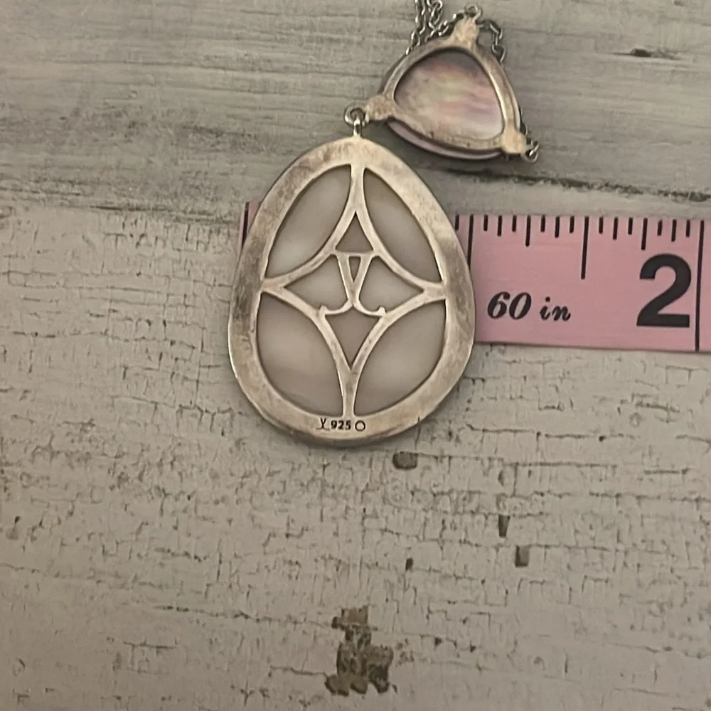 Judith Jack Sterling Silver Mother of Pearl Marcasite Pendant Necklace